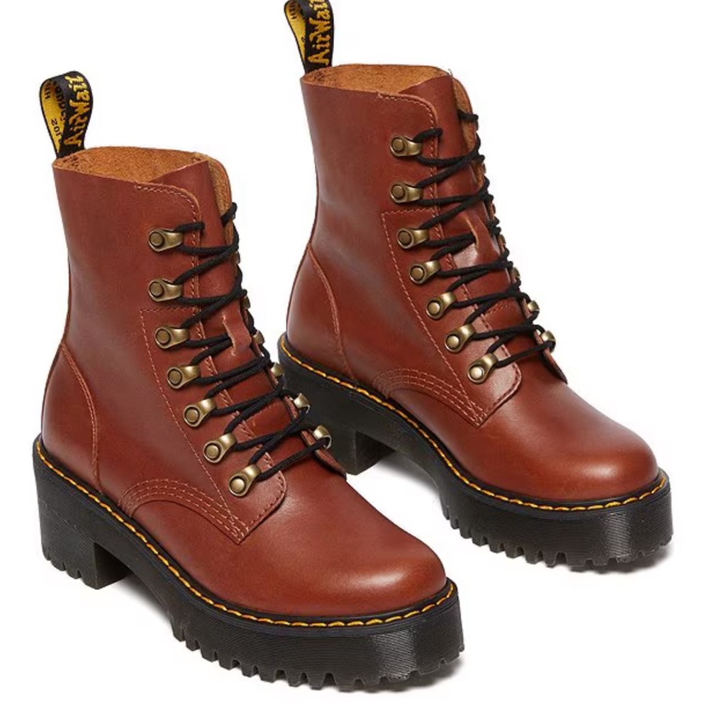 Dr. Martens Brown Leather Platform Boots - Picture 4 of 12